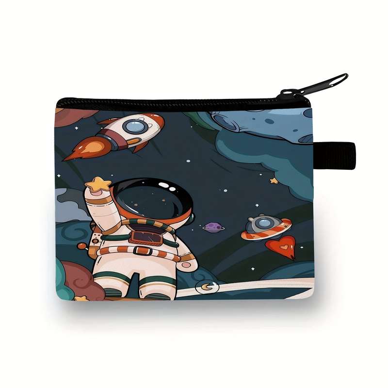 1pc Cool Astronaut Zero Wallet Durable Polyester Pouch with Vibrant Cartoon Design Hand Washable