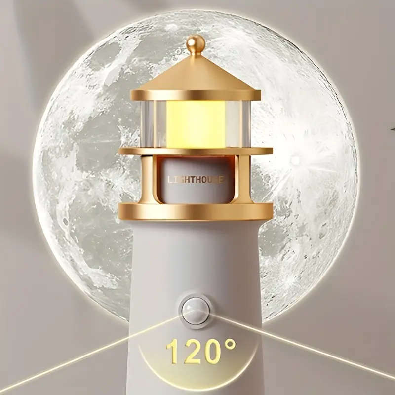 1pc Lighthouse Night Light With A Clear Moon Projection Image Sensitive Human Body Sensing Switch An