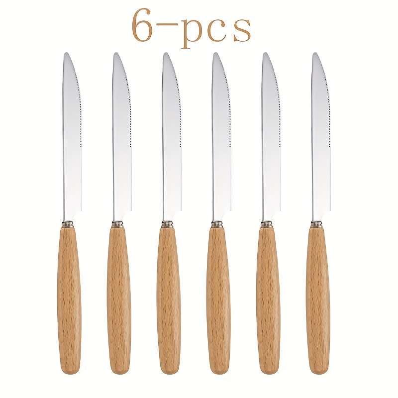 6pcs Stainless Steel Knife Set Beech Wood Handle Wooden Handle Cutlery Knife Steak Knife fo