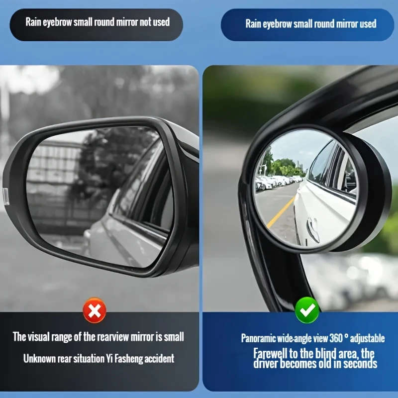 2pcs 360 Degree Adjustable Wide-Angle Round Rearview Mirror Convex Lens ABS Material Blind Spot Mirr