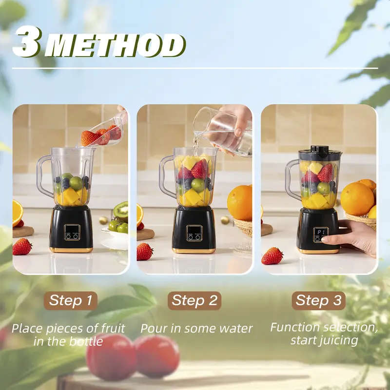 Portable Blender, Compact 7.4V Mini Juicer | Easy-Clean, Digital Display, Stainless Steel Blades,