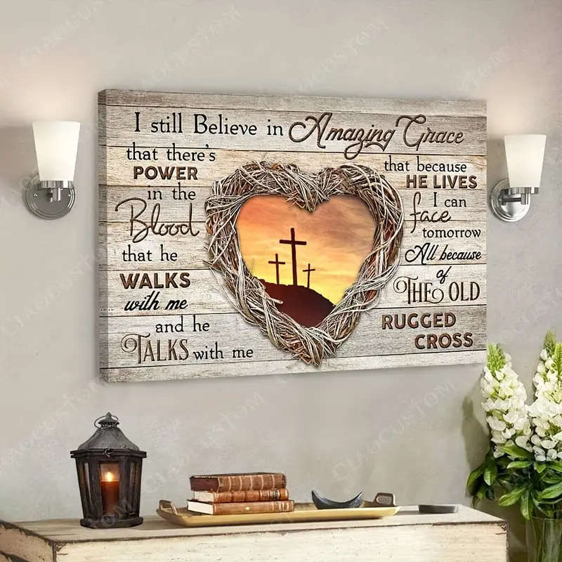 1pc Rustic Wooden Framed I Still Believe in Amazing Grace Jesus Christ Bible Verse Canvas Wall Art 2