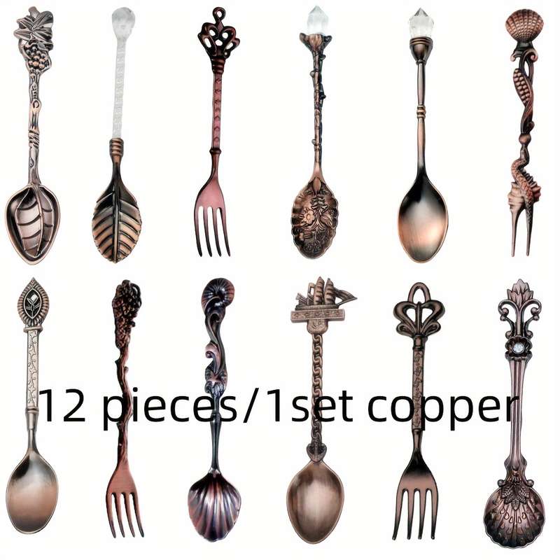 12pcs 1 Set Retro Small Boutique Coffee Spoon Luxury Aristocratic Small Spoon Seasoning Spoon S