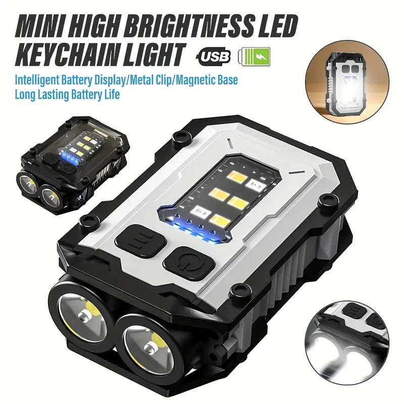 1pc Rechargeable Mini Keychain Light Super Bright LED Clip-on Hat Light Multifunctional High-Power F