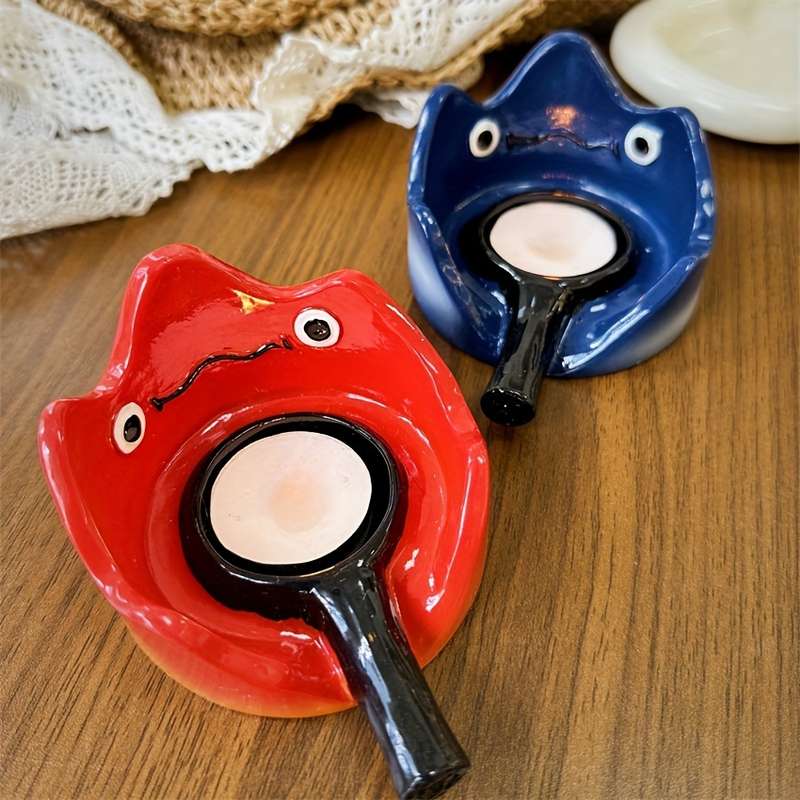 1pc Bohemian Resin Flame-Shaped Decorative Ashtray with Dual Handles Red Black Irregular Ho