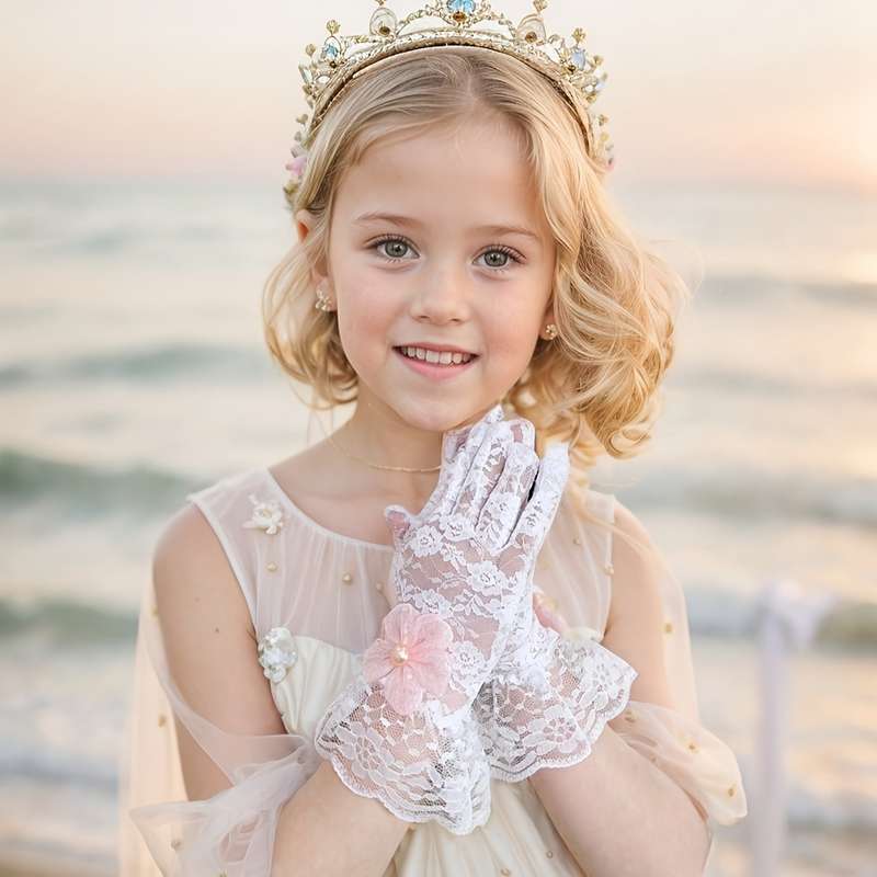 1 Pair Small Flower Lace 21cm Floral Mesh Lace Gloves