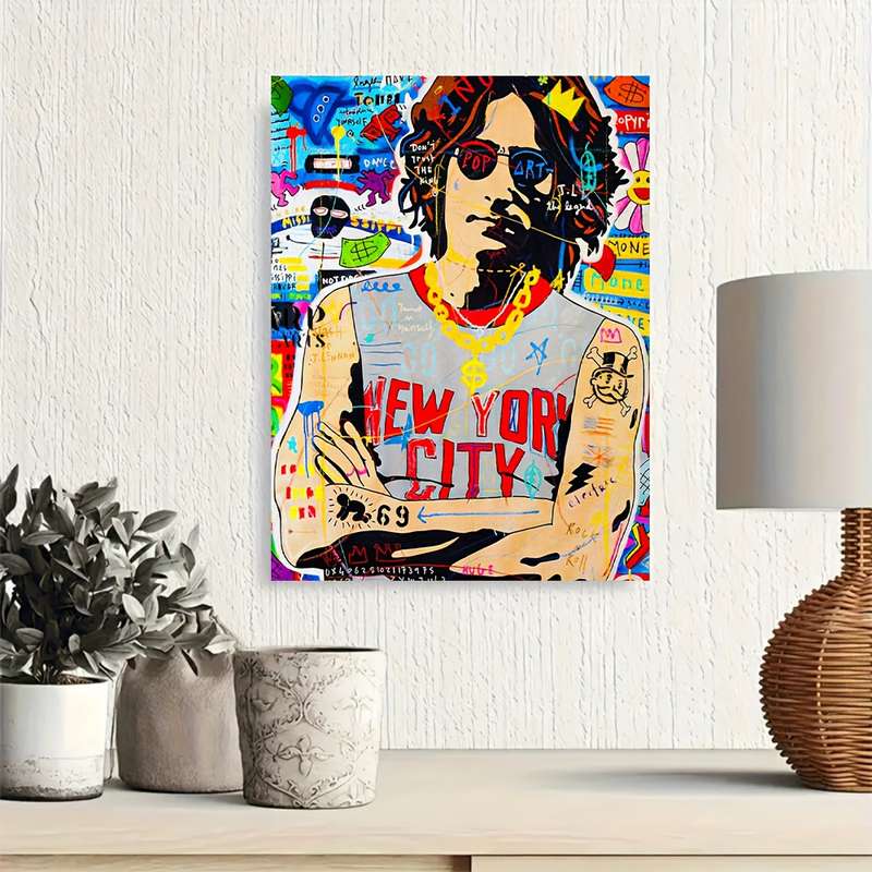 1pc  Framed John Lennon Pop Art Canvas Print Style Graffiti Wall Decor 29.97x39.88 cm Vibran