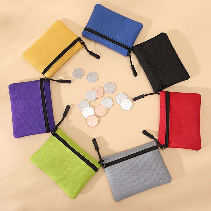 1pc New Mini Multi-Color Oxford Cloth Coin Purse with Solid Color Mesh Zipper Portable for Student