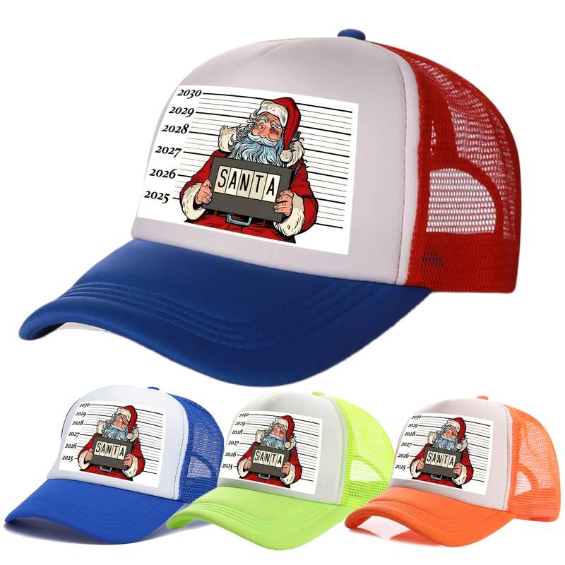 1pc Christmas Santa Print Trucker Cap for Men 100% Polyester Funky Style Woven with Hand Wash