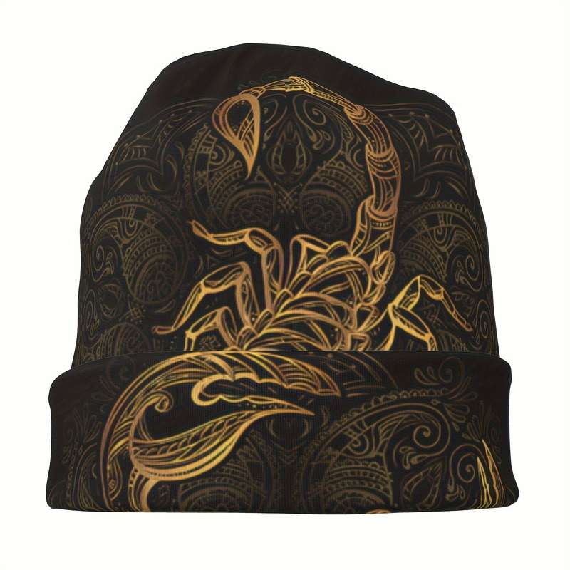1pc Vintage Scorpion Skull Beanie Lightweight Polyester Spandex Blend Perfect for Outdoor Acti