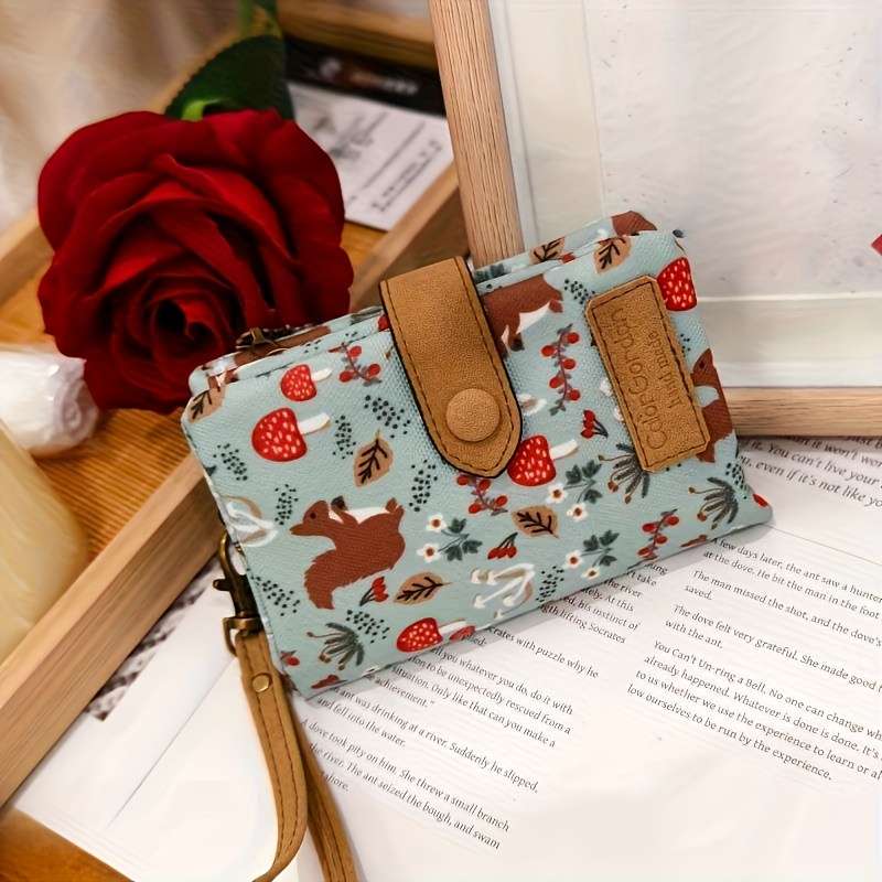 1pc Color Garden Canvas Wristlet Wallet with Snap Closure Large Capacity Multiple Card Slots Co