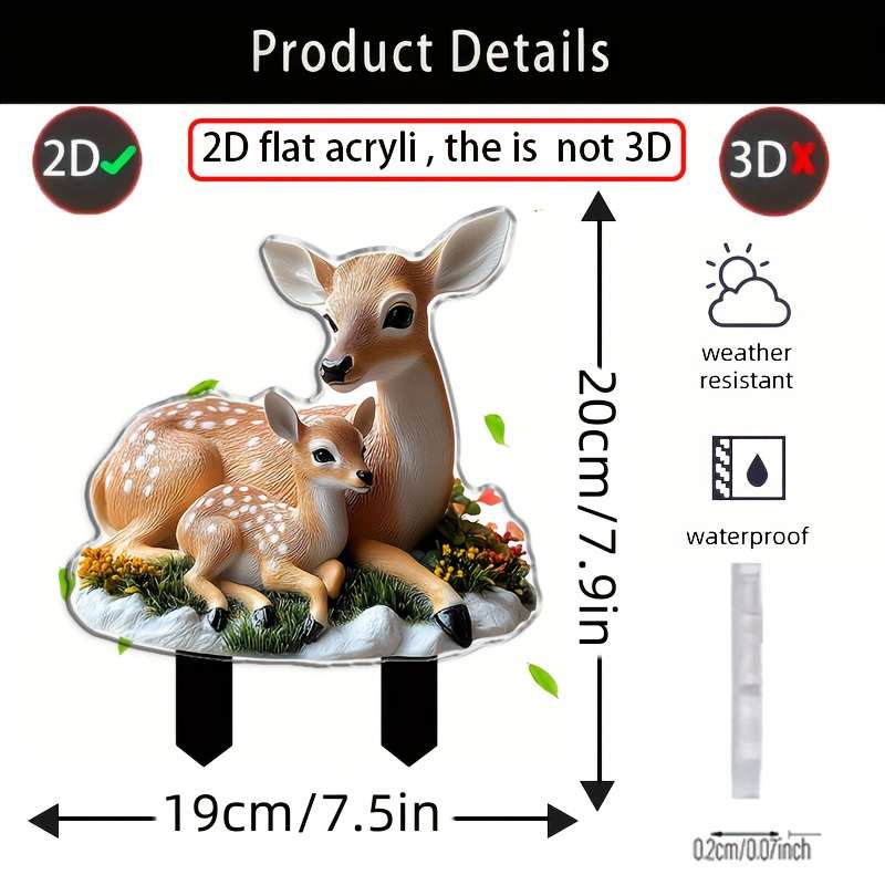 1pc 2D Flat   Printing   Contemporary Crystal Deer Mother and Deer Cub Garden Stak