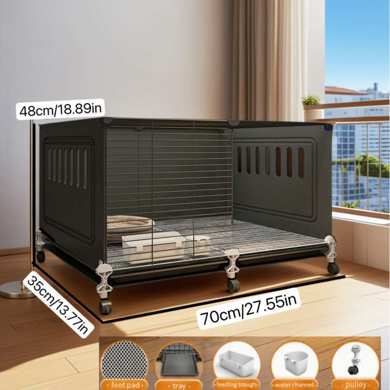 1pc Gray With Wheels Four Grid Pet Cage