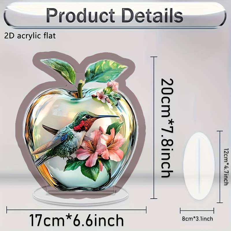 1pc 2D Flat   Apple and Hummingbird Decorative Plaque Acrylic Glam Style Tabletop with Multipurpos