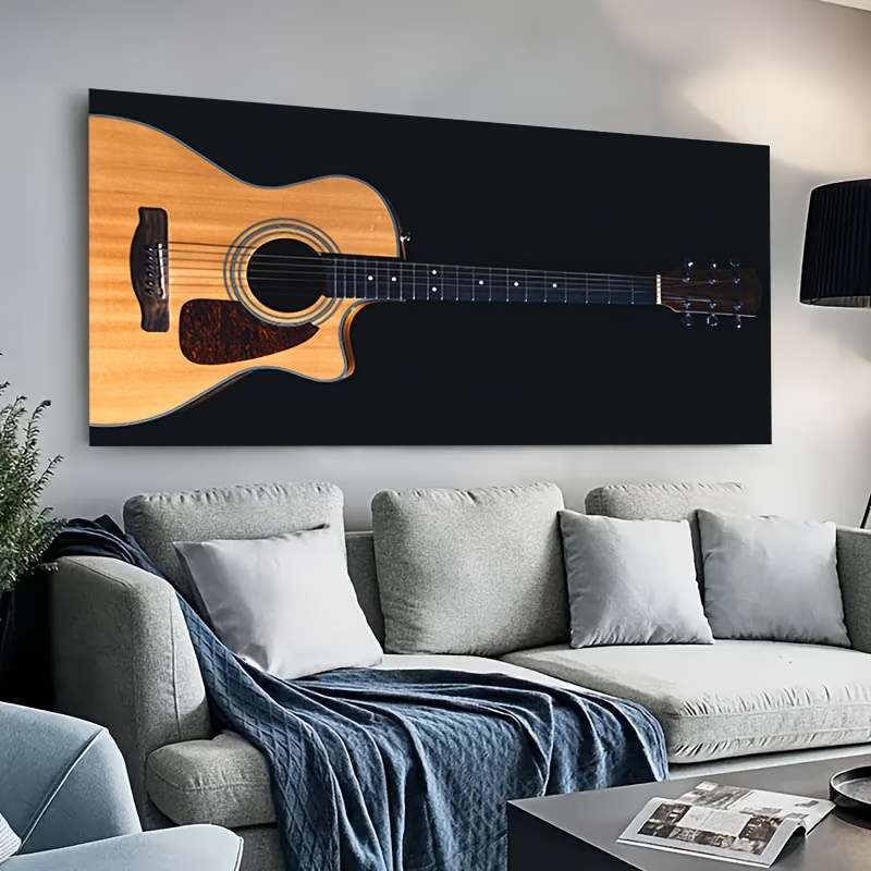 1pc Modern Guitar Canvas Art 59.99cm x 119.99cm Frameless Black Background Wall Decor for Living