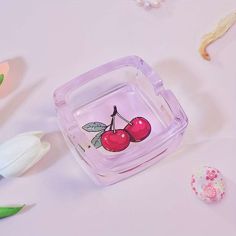 1pc Pink Cherry Square Glass Ashtray Home Office Bar Decoration Smoking Accessories The Perfec