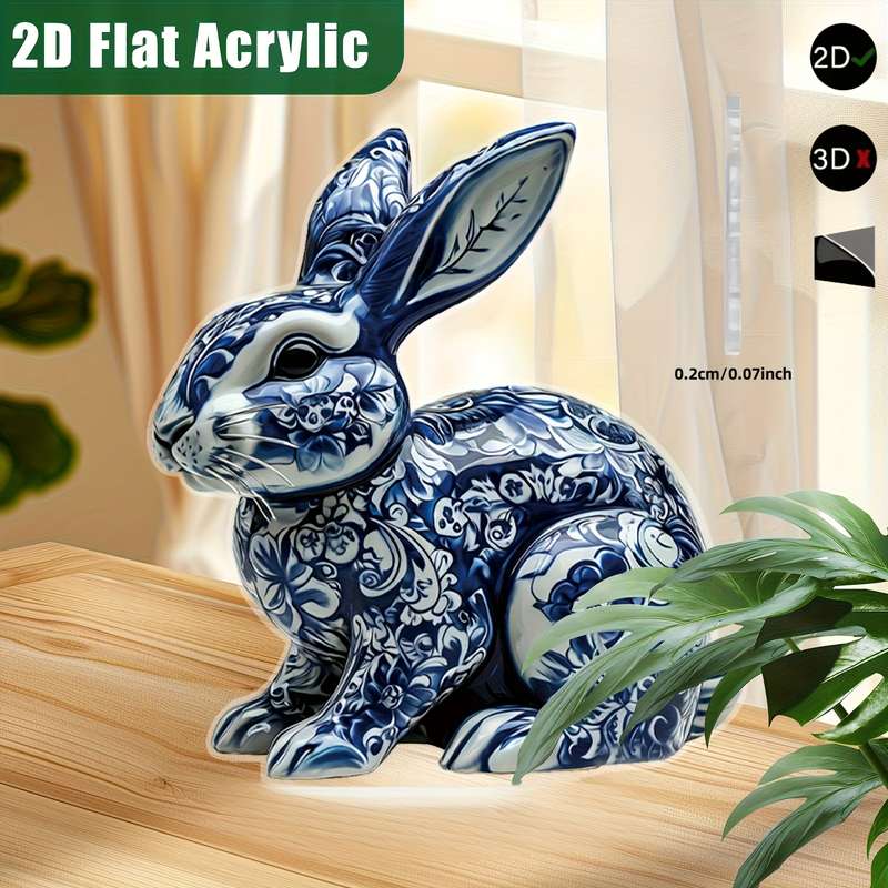 1pc 2D Flat   Acrylic Printed Ceramic Rabbit Desktop Decoration Wall and Tabletop Decor Cl