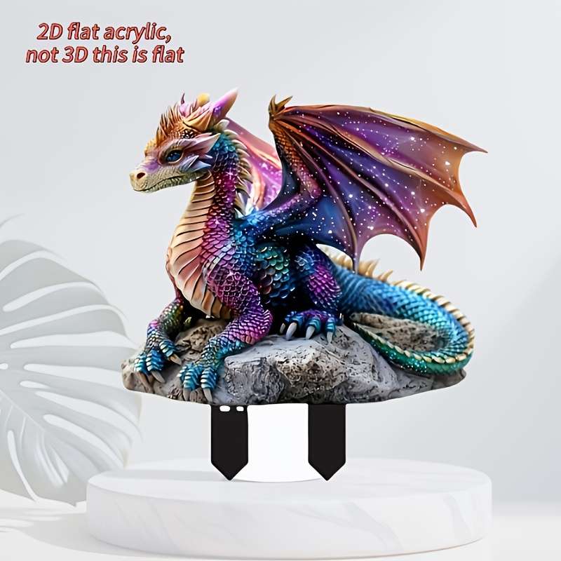 1pc 2D Flat   Diamond Dragon Figurine Garden Decor Ground Stake Acrylic Art Display Perfect G