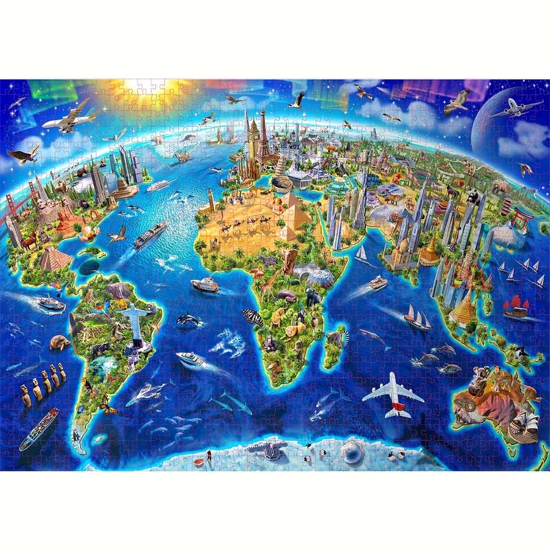 1000pcs World Landmarks Jigsaw Puzzle Large 50.04x70.1cm Dustproof Paper Puzzle Id