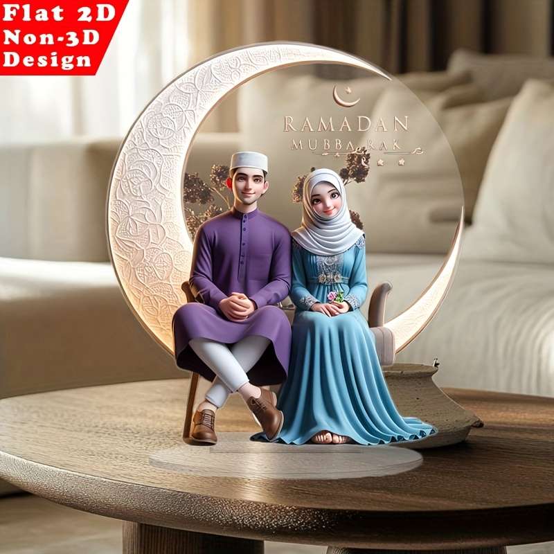 1pc 2D Flat   Acrylic Decorative Piece Romantic Couple Design with Floral Accents Traditi
