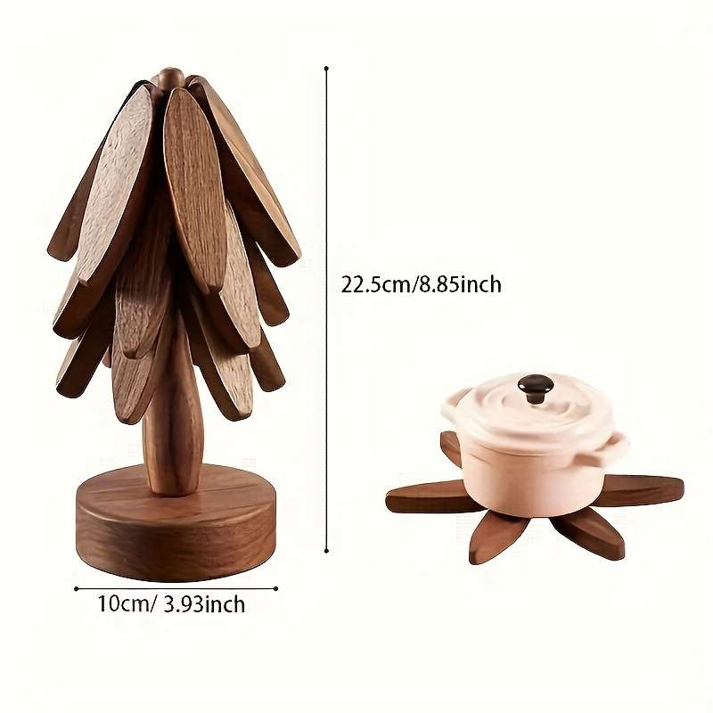 Wooden Tree-Shaped Pot Mat Set Includes 3 Removable Coasters and Base Creative Non-Slip Heat-