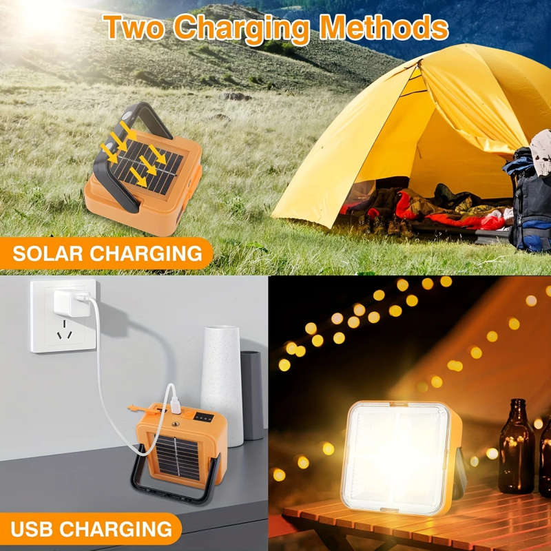 1pc Solar Rechargeable Camping Lamp Portable Outdoor LED Floodlight USB Rechargeable Emergency Light