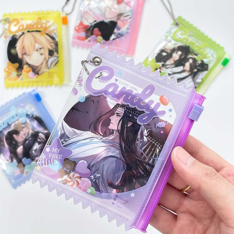 1pc Transparent PVC Dustproof Bag with Keychain Sweet Candy Theme Multi-Color Options Zipper