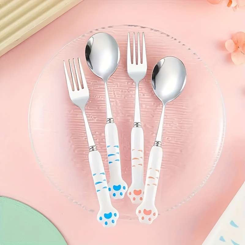1pc Cat Claw Design Stainless Steel Cutlery Setm Cute Cat's Paw Cutlery Set with Storage Box