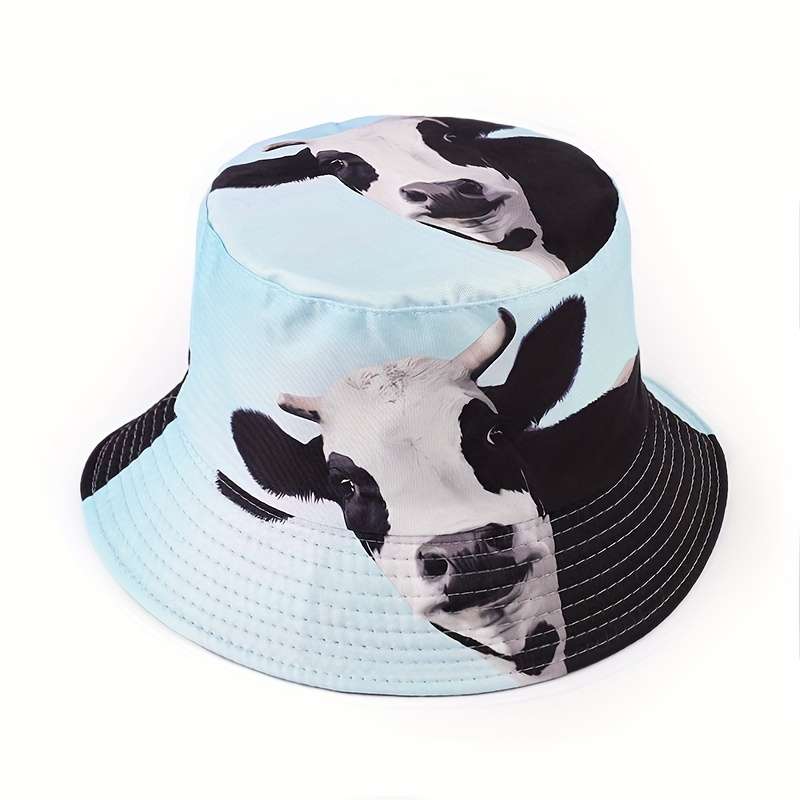 1pc Creative Funny Animal Series Bucket Hat Pig Cow Gorilla Mermaid Print Fisherman Hat Sun