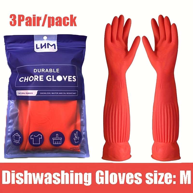 3 Pairs Red Orange Size L Palm 9cm Household Cleaning Gloves