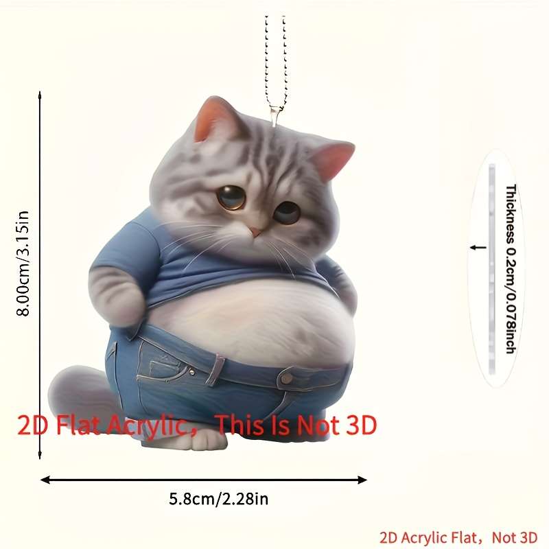 1pc 2D Flat   Printing 3 acrylic cat ornaments acrylic fat cat pendant car hanging orname