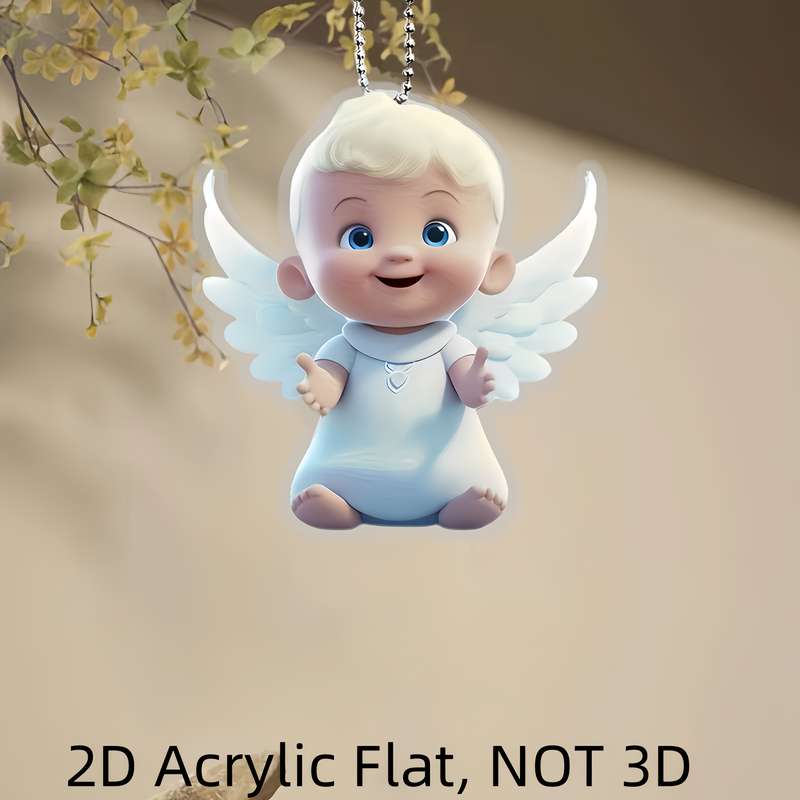 1pc 2D Flat  1 Guardian Angel Acrylic Pendant  Design with White Wings Blue Eyes Durab