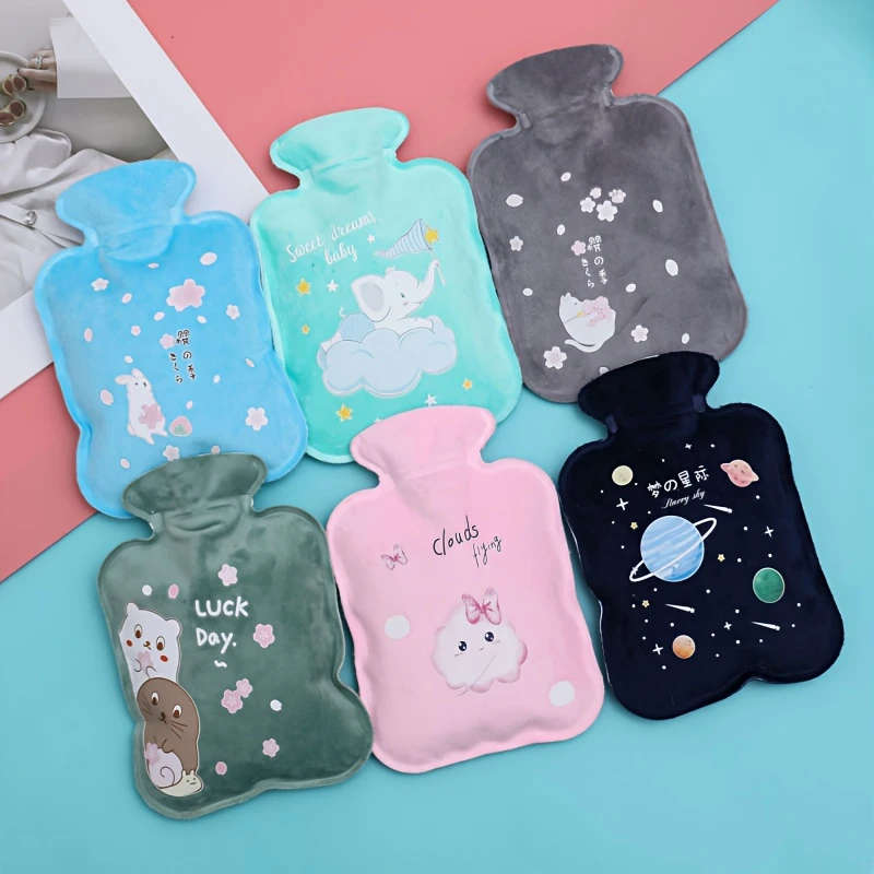 1pc Mini Cartoon Faux Plush Portable Hot Water Bottle PVC Material No Battery Required Ideal