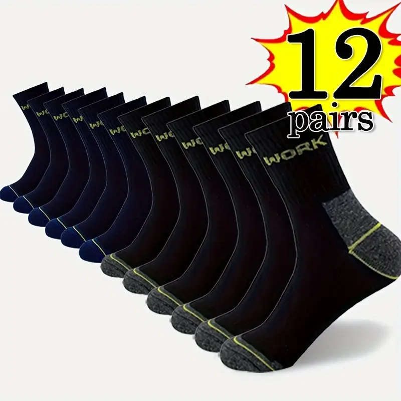 12 Pairs of Men's Heavy-Duty Athletic Socks