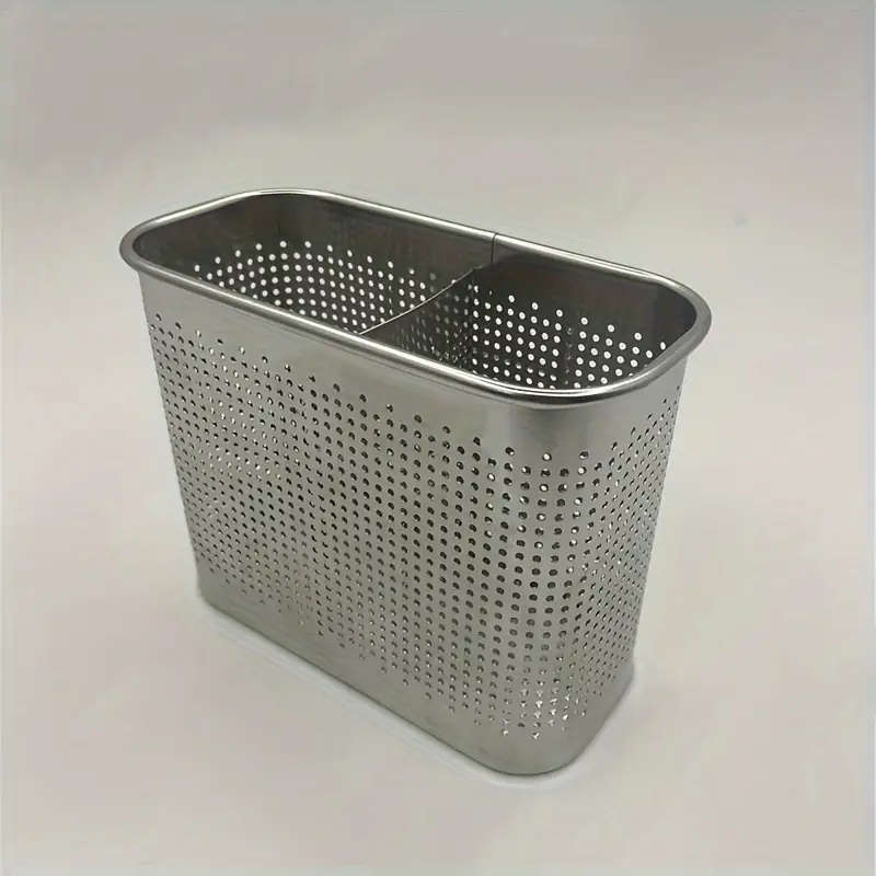 1pc Stainless Steel Chopstick Holder with Drain Rack Dual-Compartment Multi-Functional Storage Organ
