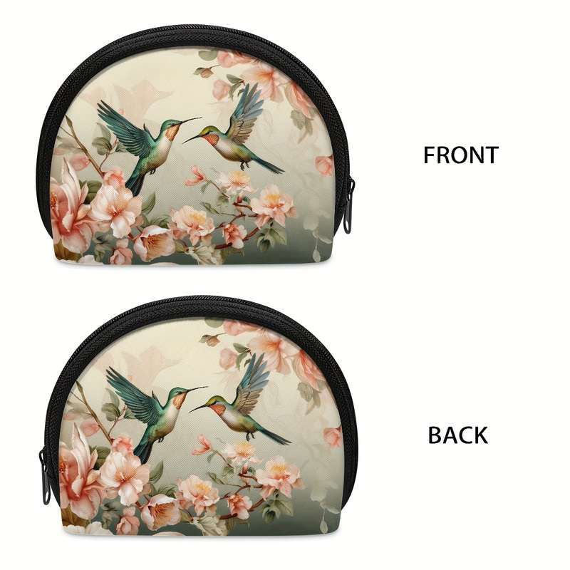1pc Vintage Flower Hummingbird Mini Wallet Coin Pouch Change Purse With Zipper Closure For Women