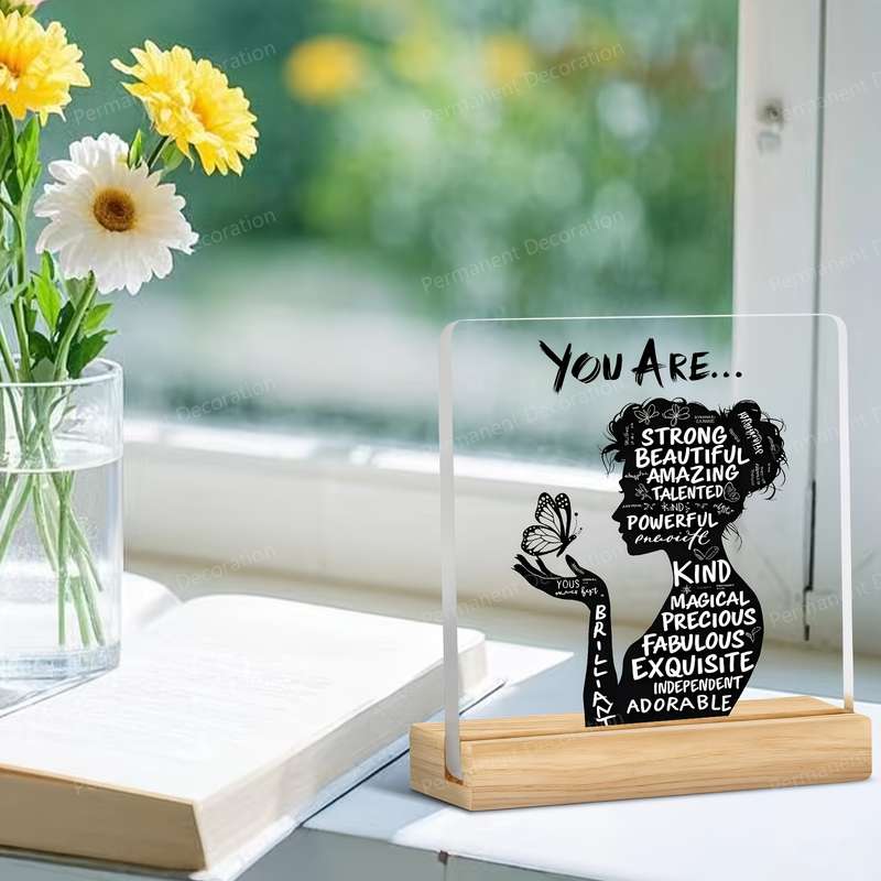 1pc 2D Flat   Inspirational Acrylic Desktop Decoration with Positive Affirmations "You Are Pow