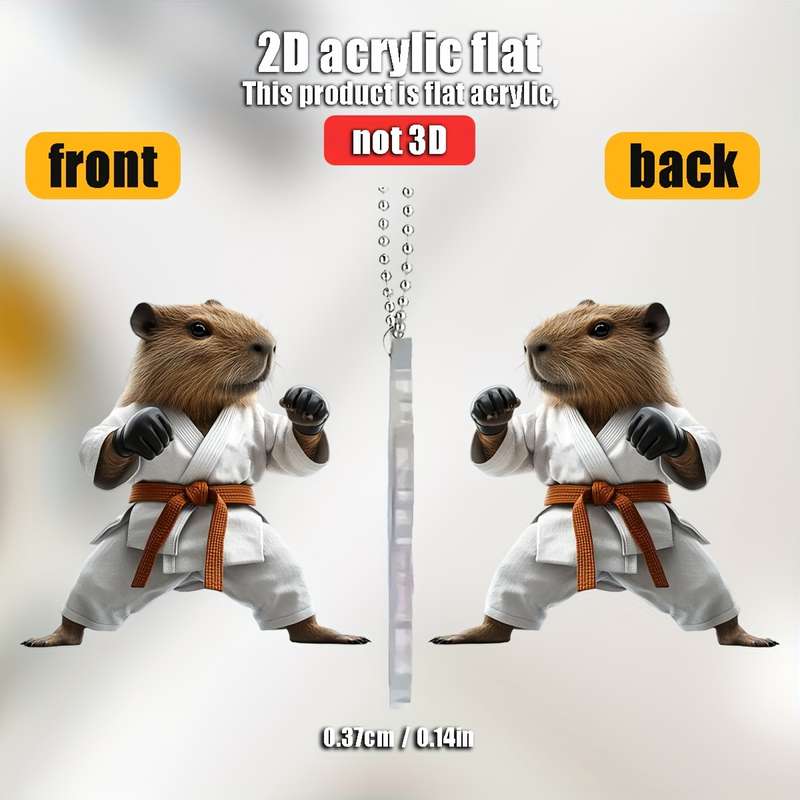 1pc 2D Flat   Taekwondo Capybara Acrylic Hanging Charm  Martial Arts Design with Karat