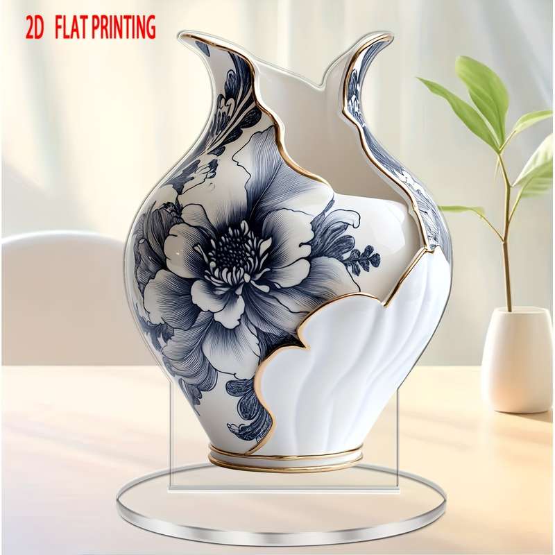 1pc 2D Flat   Bohemian Style Acrylic Vase with Elegant Floral Design Multi-Purpose Tabletop D