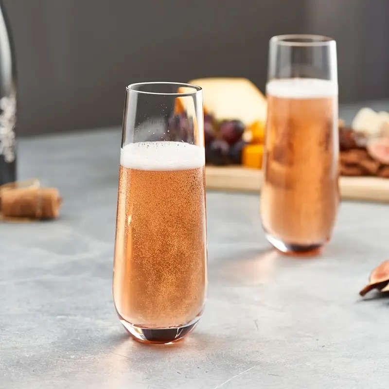 6 Piece Elegant Champagne Flutes - Reusable, Recyclable Plastic, Stemless & Shatterproof Glasses