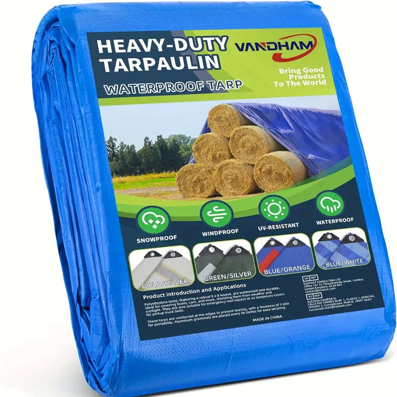 1pc 14 Mil Heavy Duty Tarpaulin 2x2m Waterproof UV Resistant PE Material with Reinforced Grommets