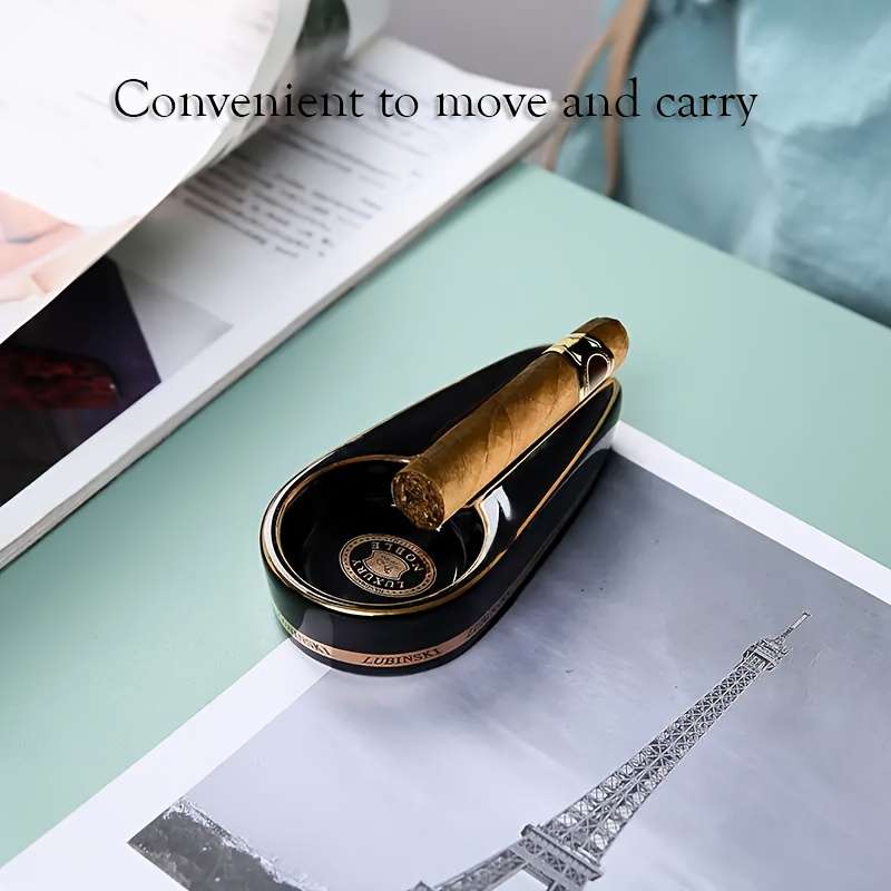 1pc Elegant Ceramic Cigar Ashtray Portable Creative Accessory for Smokers Ideal Living Room De