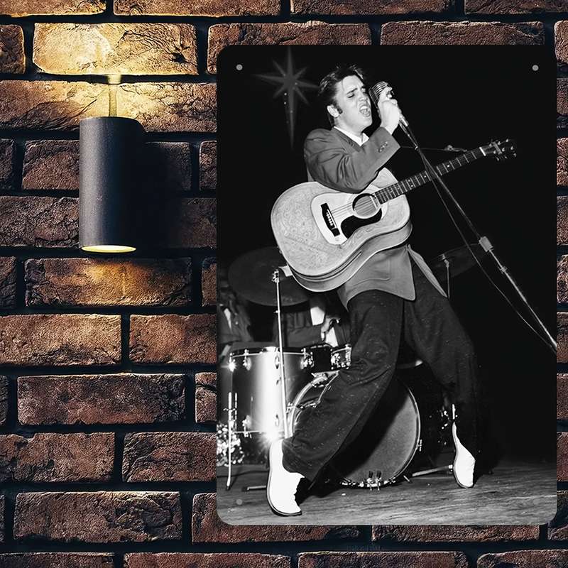 1pc Vintage Elvis Metal Sign 20.32x30.48 cm Wall Decor with Guitar Microphone Design Ideal fo