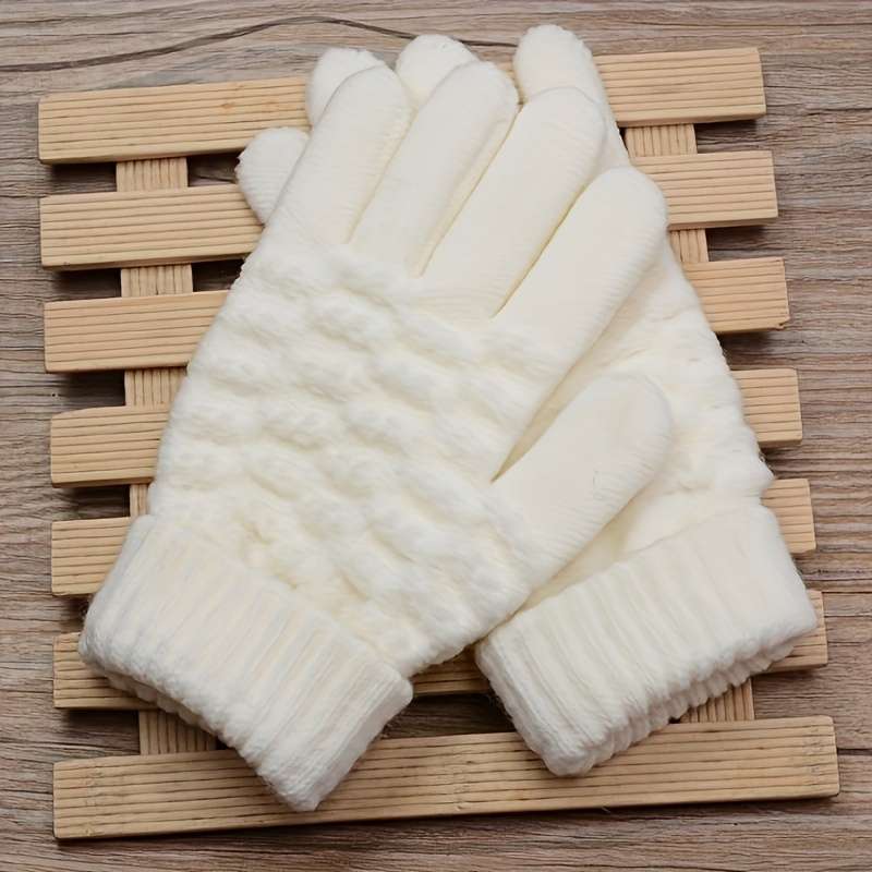 1 Pair White Warm Gloves