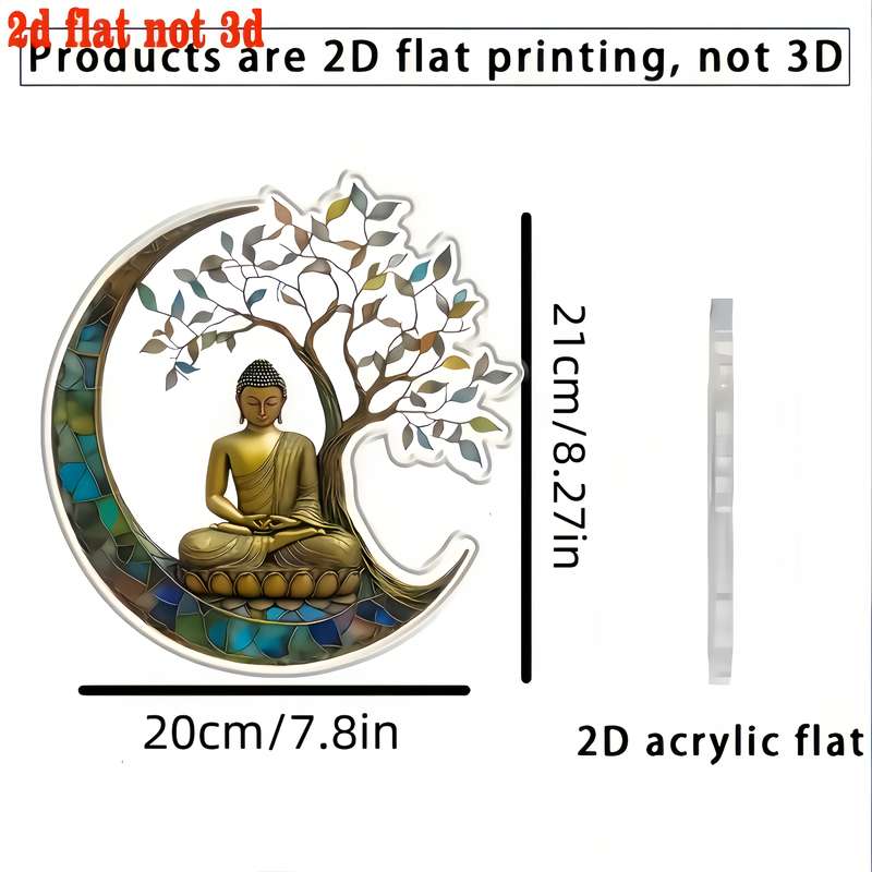 1pc 2D Flat  Vintage Buddha Suncatcher  Acrylic Stained Glass Window Hanging Decor 19.99cm x 2