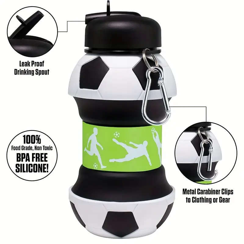 1pc Foldable Silicone Sports Water Bottle Portable High-Temperature Resistant BPA-Free Leak-Proof wi