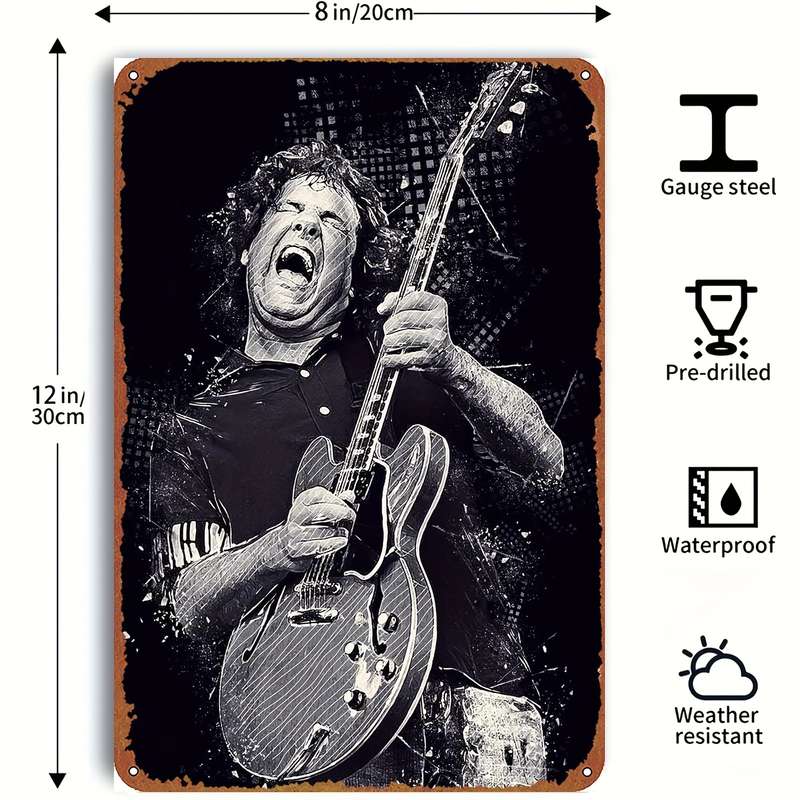 1pc Vintage-Inspired Gary Moore Guitar Metal Tin Sign Waterproof Weather-Resistant Universal Wal