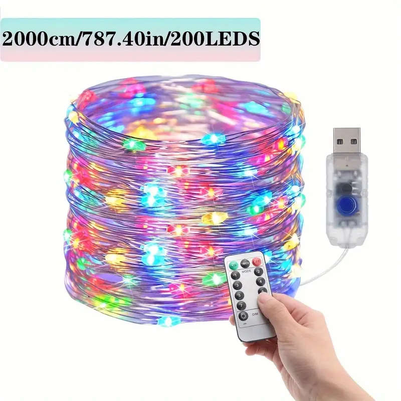 1pc USB Silvery Wire Light String 20m Multicolor