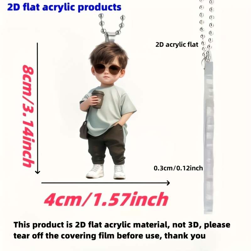 1pc 2D Flat   Cool Glasses Boy Acrylic Car Pendant  Design Multi-Functional Decorativ