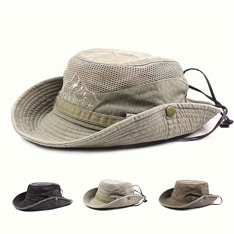 1pc Breathable Cotton Mesh Sun Hat All-Season Outdoor Fisherman Cap with Drawstring Closure UV Pr